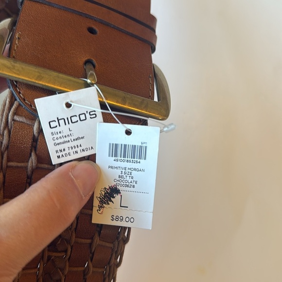 NWT Chicos Wide Brown Woven Leather Primitive Morgan Chocolate Belt L - Picture 6 of 6